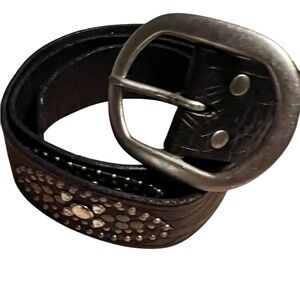 Earl Jean Studded Black Leather Belt with Silver Buckle